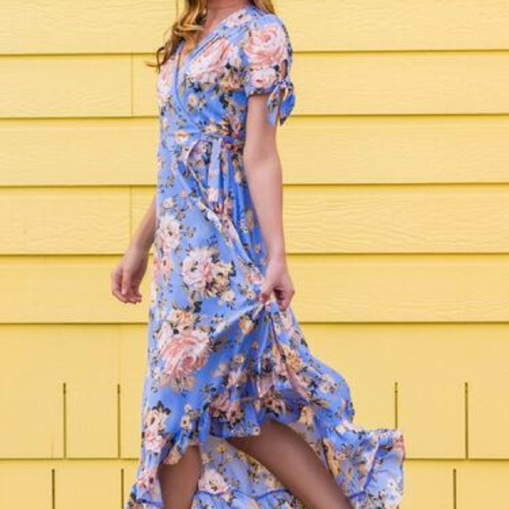 Victoria Ruffle Floral Wrap Dress- S